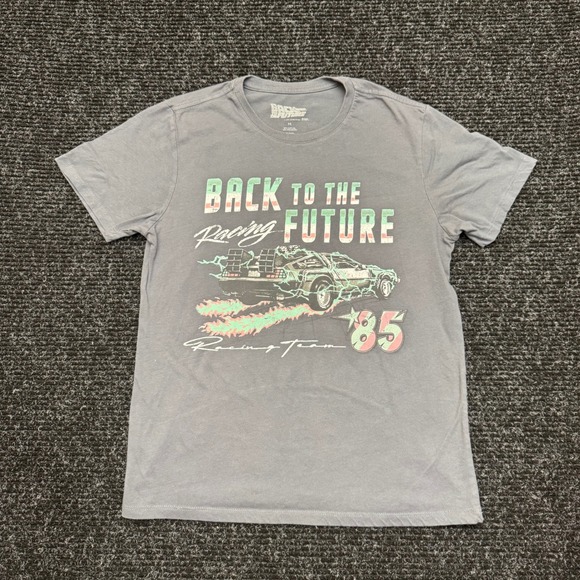 Back to the Future Racing Team 85 DeLorean Graphic Tee Gray Mens Medium